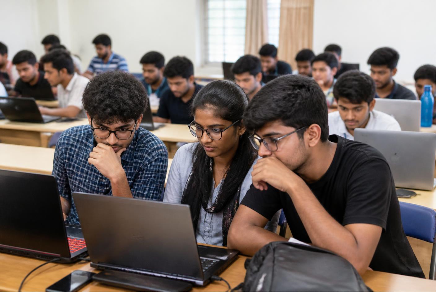 College students collaborating on a Tek Campus project